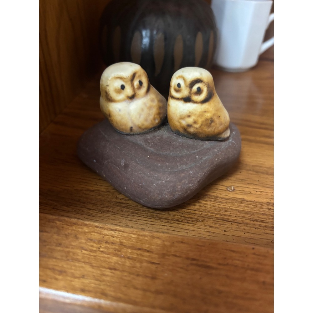 Vintage Sega Signed Studio Pottery Two Owls on Rock Figurine Handcrafted Decor